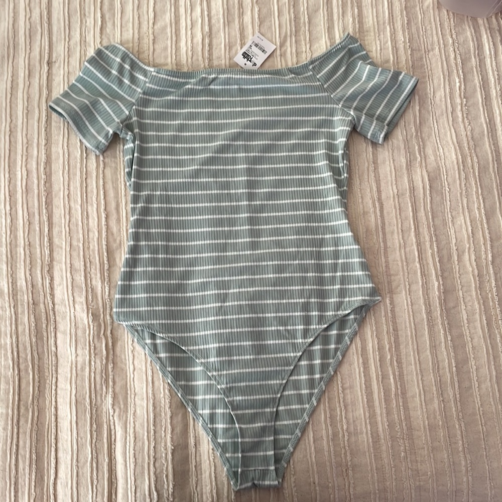 Striped Bodysuit off the shoulder
